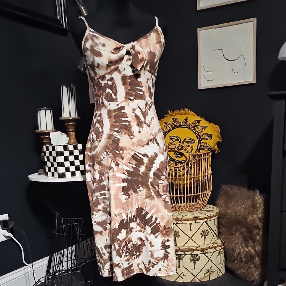 Express Brown and Cream Midi Dress